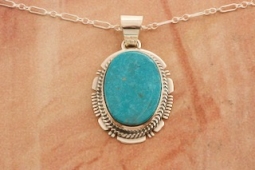 Native American Jewelry Genuine Kingman Turquoise  Pendant